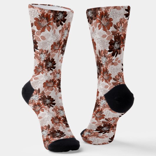 Watercolor brown grey floral pattern.  socken (Gewinkelt)