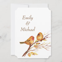 Watercolor Brown Red Gold Birds Wedite