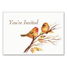 Watercolor Brown Red Gold Birds Wedite