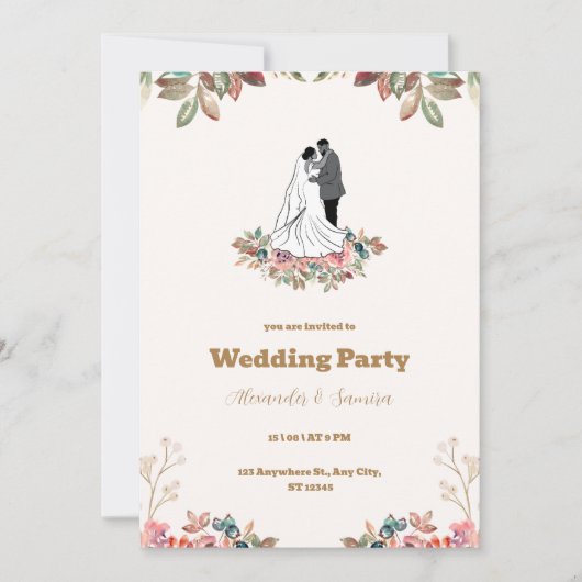 Watercolor Brown Wedding Einladung (Vorderseite)