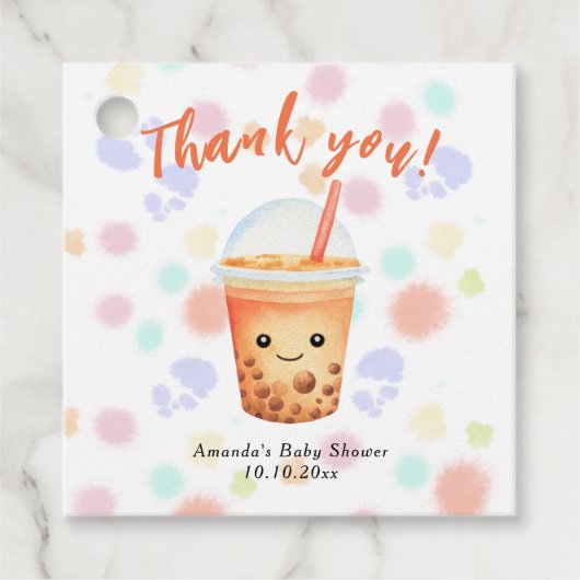 Watercolor Bubble Tea Baby Dusche Vielen Dank Geschenkanhänger (Vorderseite)