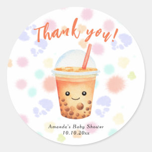 Watercolor-Bubble-Tea-Baby-Shower-Dankeschön Runder Aufkleber
