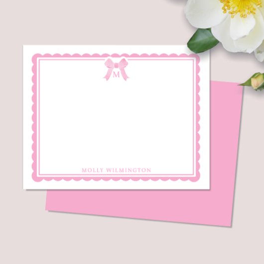 Watercolor Bubblegum Pink Bow Preppy Monogram Mitteilungskarte
