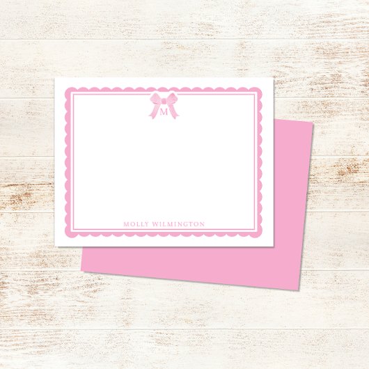Watercolor Bubblegum Pink Bow Preppy Monogram Mitteilungskarte