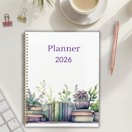 Watercolor-Bücher und Pflanzen Personalisierter Pl Planer