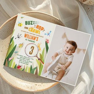 Watercolor Bug Insect Boy Birthday Foto Einladung