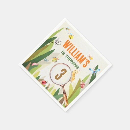 Watercolor Bug Insect Boy Birthday Serviette (Ecke)