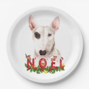 Watercolor Bull Terrier Weihnachten Weihnachten Pappteller