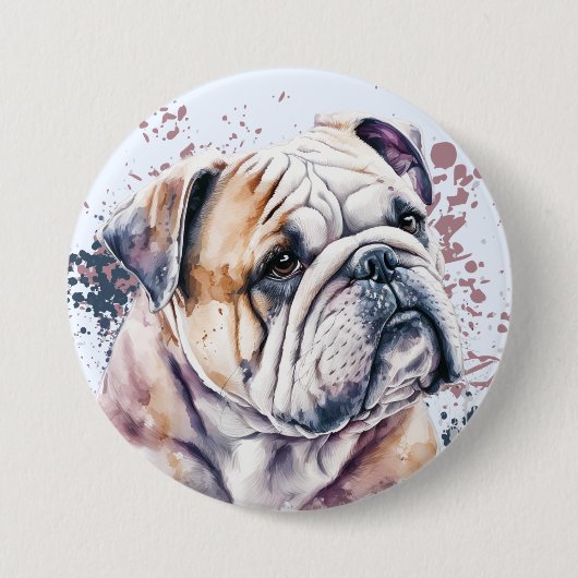 Watercolor Bulldog Button (Vorderseite)
