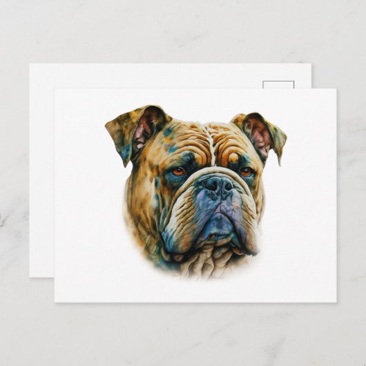 Watercolor Bulldog Postkarte (Vorne/Hinten)