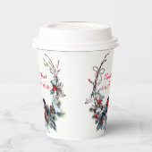 Watercolor Bullfinches Wreath - Frohe Weihnachten Pappbecher (Links)