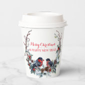 Watercolor Bullfinches Wreath - Frohe Weihnachten Pappbecher (Rückseite)