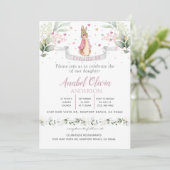 Watercolor Bunny Baby Girl Taufe Einladung (Stehend Vorderseite)