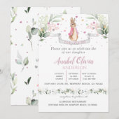 Watercolor Bunny Baby Girl Taufe Einladung (Vorne/Hinten)