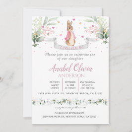 Watercolor Bunny Baby Girl Taufe Einladung