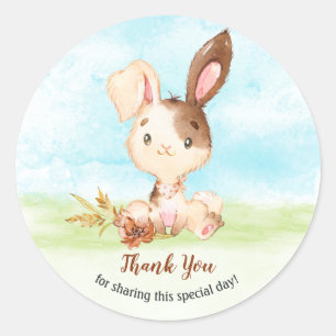 Watercolor Bunny Baby Showfarm Vielen Dank Runder Aufkleber