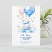 Watercolor Bunny Boy Baby Dusche Einladung (Stehend Vorderseite)