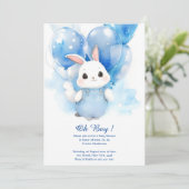 Watercolor Bunny Boy Baby Dusche Einladung (Stehend Vorderseite)