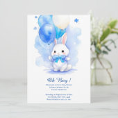 Watercolor Bunny Boy Baby Dusche Einladung (Stehend Vorderseite)