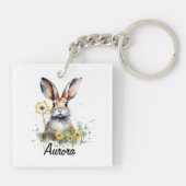 Watercolor Bunny Dandelsplatz Schlüsselkette Schlüsselanhänger (Rückseite)