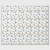 Watercolor Bunny Duck Blue Bow Happy Birthday Geschenkpapier (Flach)