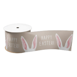 Watercolor Bunny Ears On Beige Happy Easter Satinband