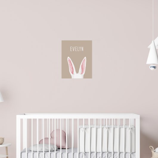 Watercolor Bunny Ears On Beige With Child's Name Poster (Kinderzimmer 2)