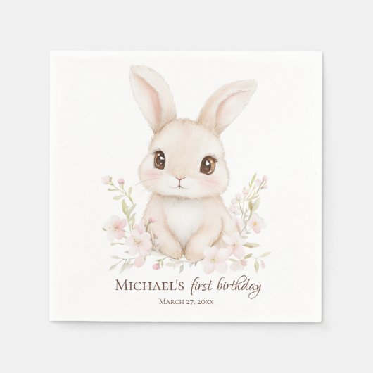 Watercolor Bunny First Birthday Party Tableware Serviette (Vorderseite)