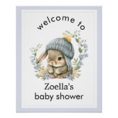 Watercolor Bunny Floral Spring Baby Shower Welcome Poster (Vorderseite)