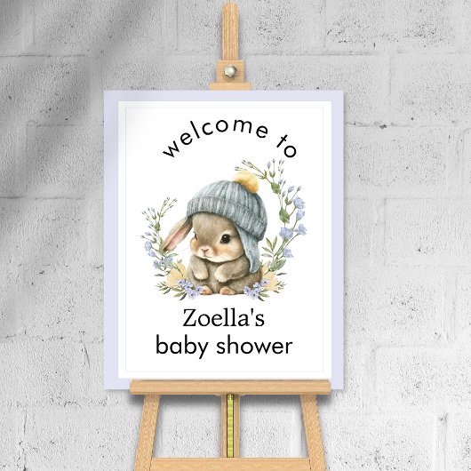 Watercolor Bunny Floral Spring Baby Shower Welcome Poster
