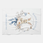 Watercolor Bunny Flowers Blue Bow Spring Geschirrtuch (Horizontal)
