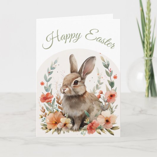 Watercolor Bunny Happy Easter Greeting Feiertagskarte (Vorderseite)