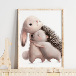 Watercolor Bunny Igel Hugs | Bunny Wall Print Poster