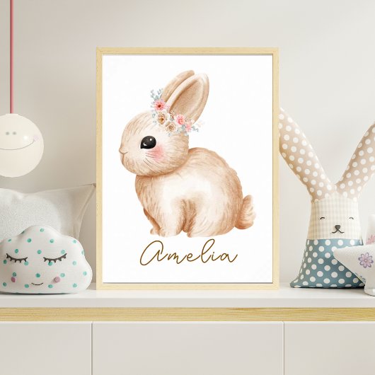 Watercolor Bunny Nursery Print Floral Woodland Poster