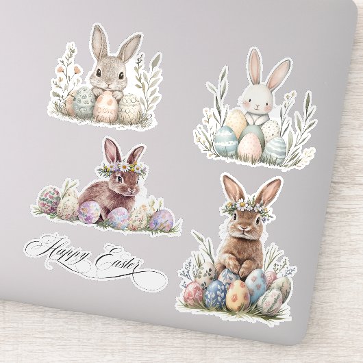 Watercolor Bunny Rabbit Osterfrühling Aufkleber (Detail)