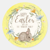 Watercolor Bunny Spring Wildflowers Happy Easter Runder Aufkleber (Vorderseite)