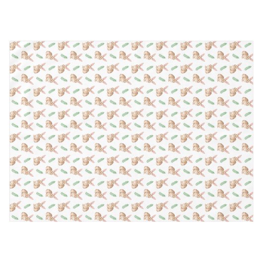 Watercolor Bunny With Greenery Easter Pattern Tischdecke (Vorderseite (Horizontal))