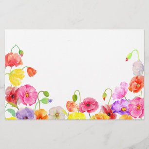 Watercolor-bunte Mohnblumen-Blumen Briefpapier