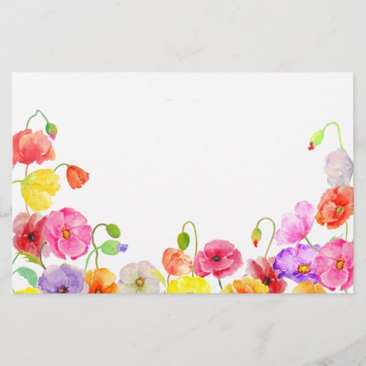 Watercolor-bunte Mohnblumen-Blumen Briefpapier (Vorderseite)
