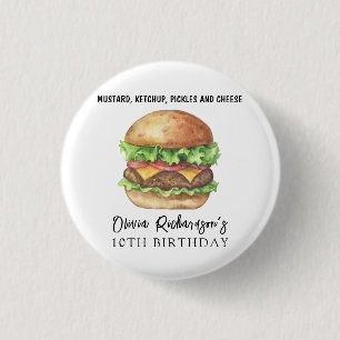 Watercolor Burger Party Geburtstag Button