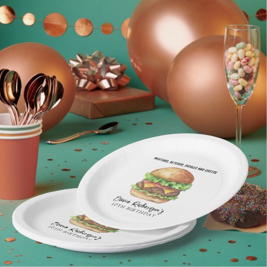 Watercolor Burger Party Geburtstag Pappteller (Multi)
