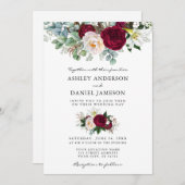 Watercolor Burgund Blumengrün Wedding W Einladung (Vorne/Hinten)