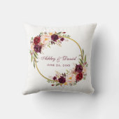 Watercolor Burgund Blumenreath Gold Wedding Kissen (Rückseite)