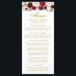 Watercolor Burgund Blumenzwiebelmenü Menükarte<br><div class="desc">Elegante Burgundy Marsala Watercolor Floral and Gold Wedding Menu Card</div>