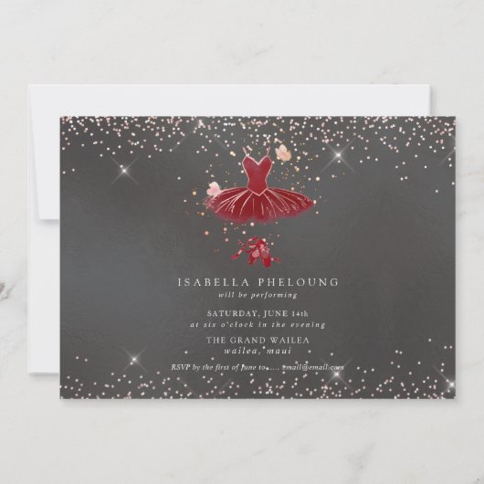 Watercolor Burgund Tutu Tanz Erwägung Einladung (Rückseite)