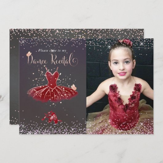 Watercolor Burgund Tutu Tanz Erwägung Einladung (Vorne/Hinten)