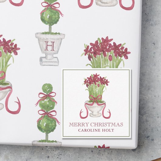 Watercolor Burgundy Amaryllis Weihnachtsgeschenk Mitteilungskarte