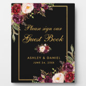 Watercolor Burgundy Black Gold Wedbook Fotoplatte (Vorderseite)