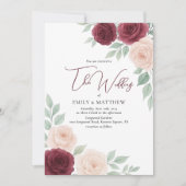 Watercolor Burgundy Bloral Wedding Einladung (Vorderseite)