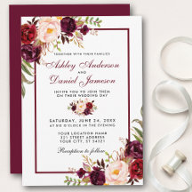 Watercolor Burgundy Bloral Wedding Einladung
